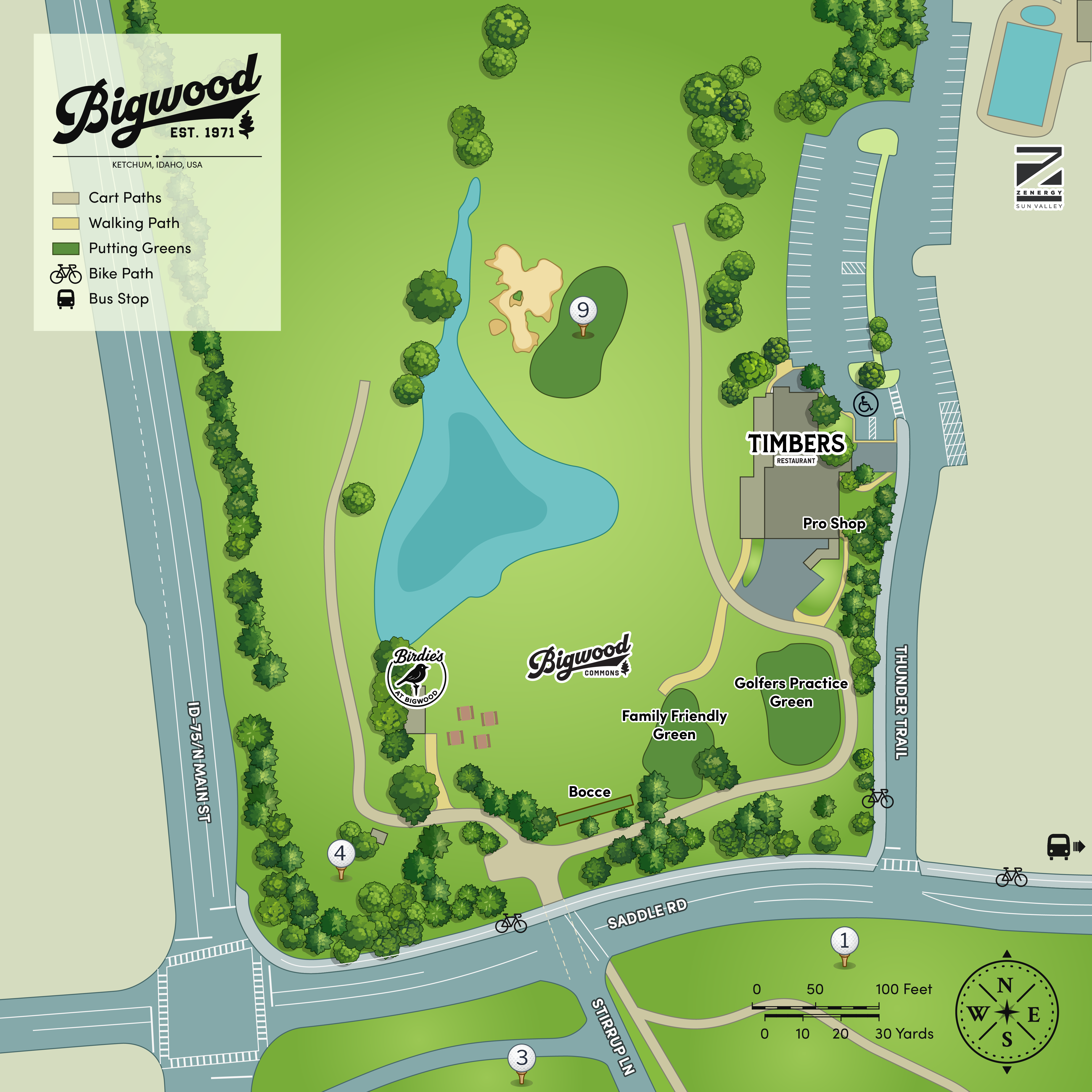 Map showing Bigwood Commons in the center of the Bigwood Golf property